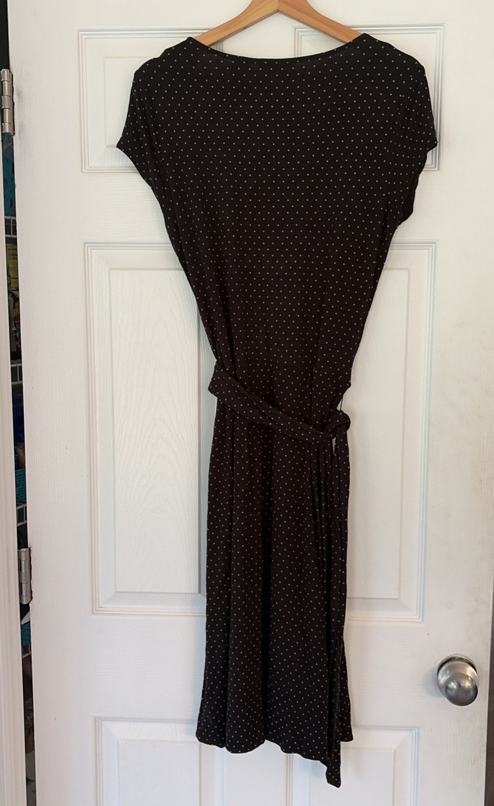 Vintage New York & Co Black and White Polka Dot Wrap Dress Soft Knee Length