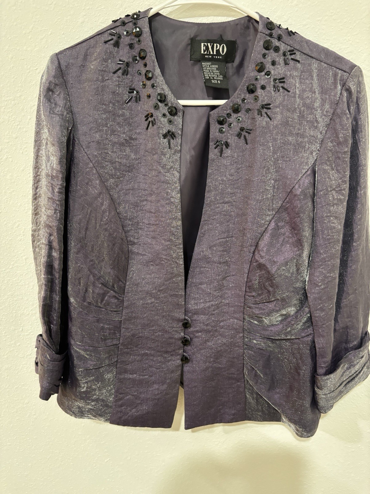 VTG 90s EXPO Purple Beaded 2pc Blazer Set S Whimsigoth Office Siren Formal