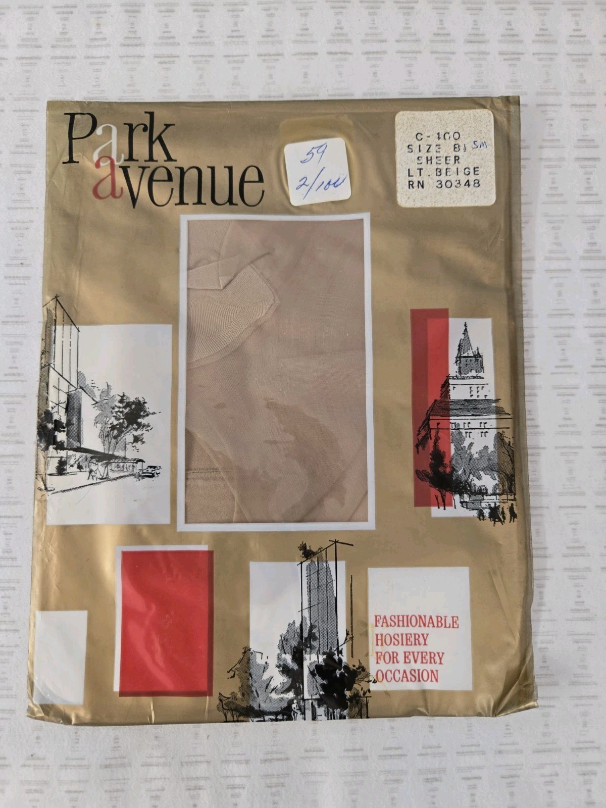 Vintage Park Avenue Sheer Stockings Light Beige Size 8.5 Sm