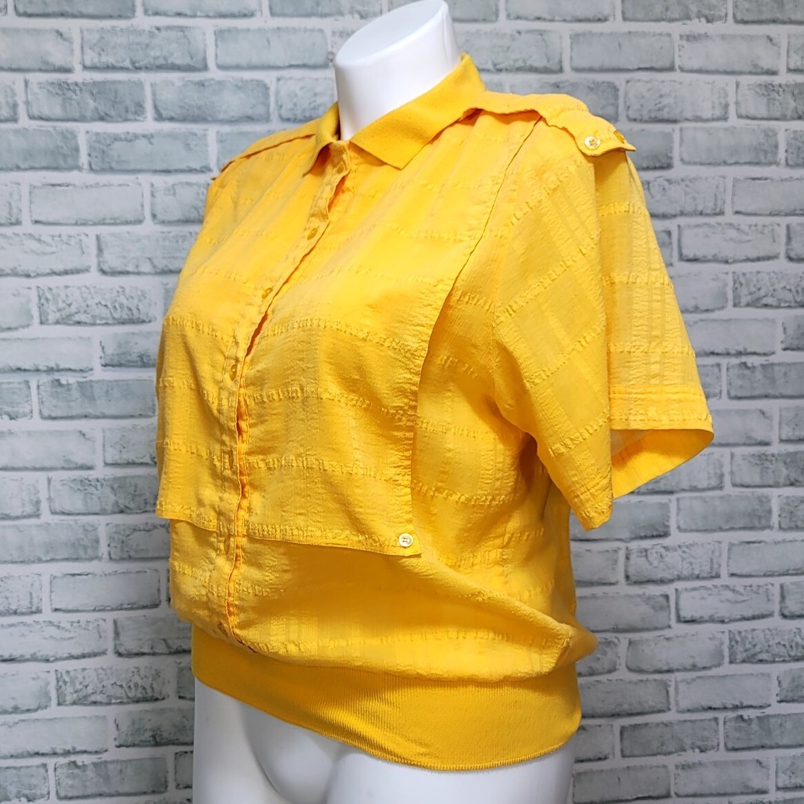 Vintage 80s Neil Martin M/L Yellow Gauze Knit Banded Waist Bottom Blouse