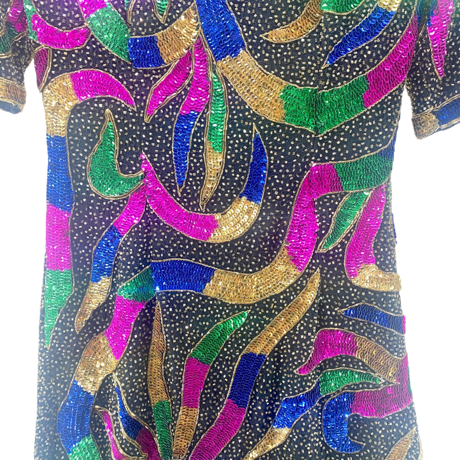 Precious Moments Vintage Sequined Dress Small Multi 100% Silk Beaded Sheath