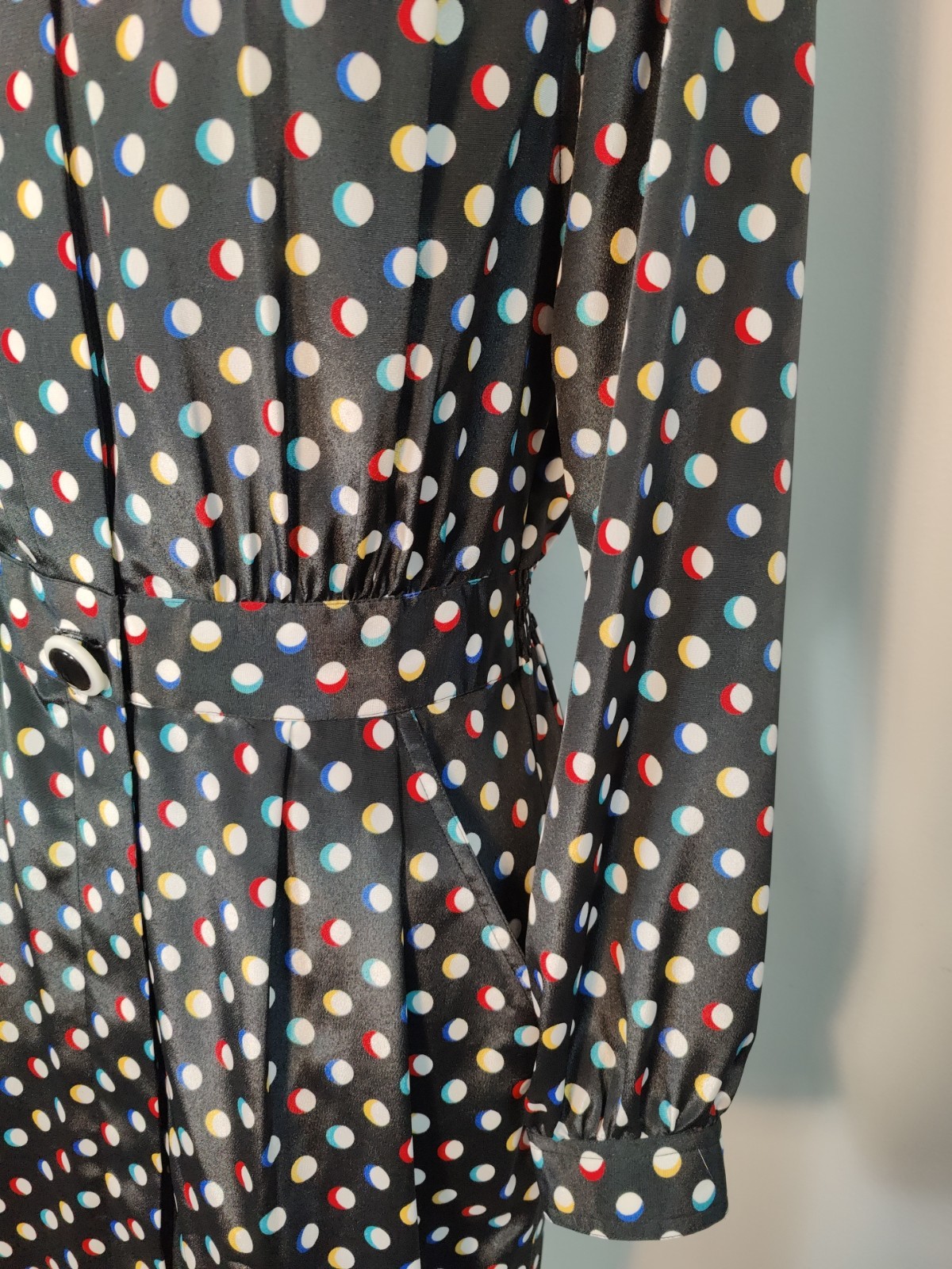 Vtg Leslie Fay 80’s Polka Dot Secretary Dress Sz M Career Shoulder Pads Pockets