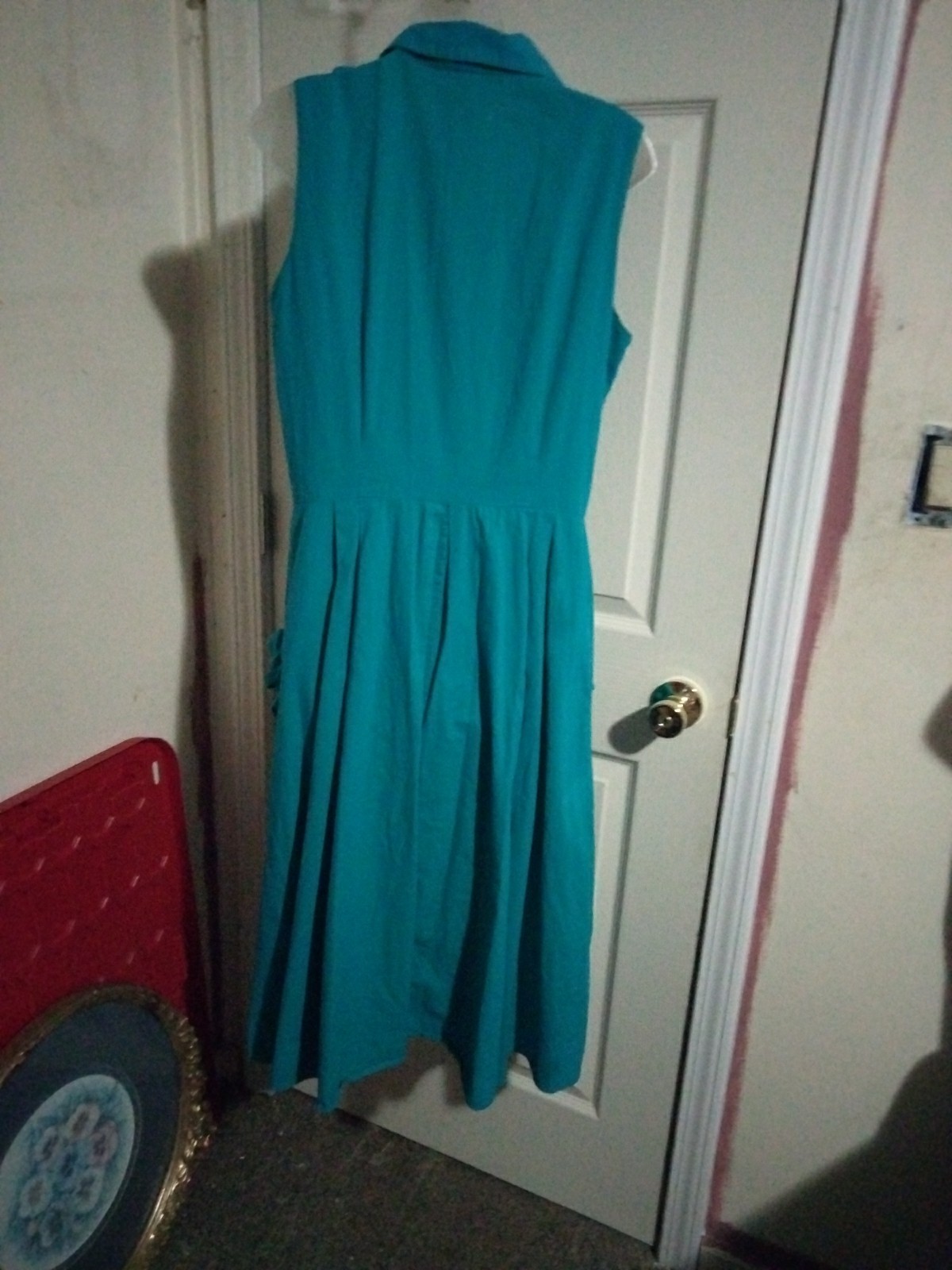 Vintage 90s Rabbit Rabbit Rabbit Designs Teal Cotton Button Up Midi Dress M