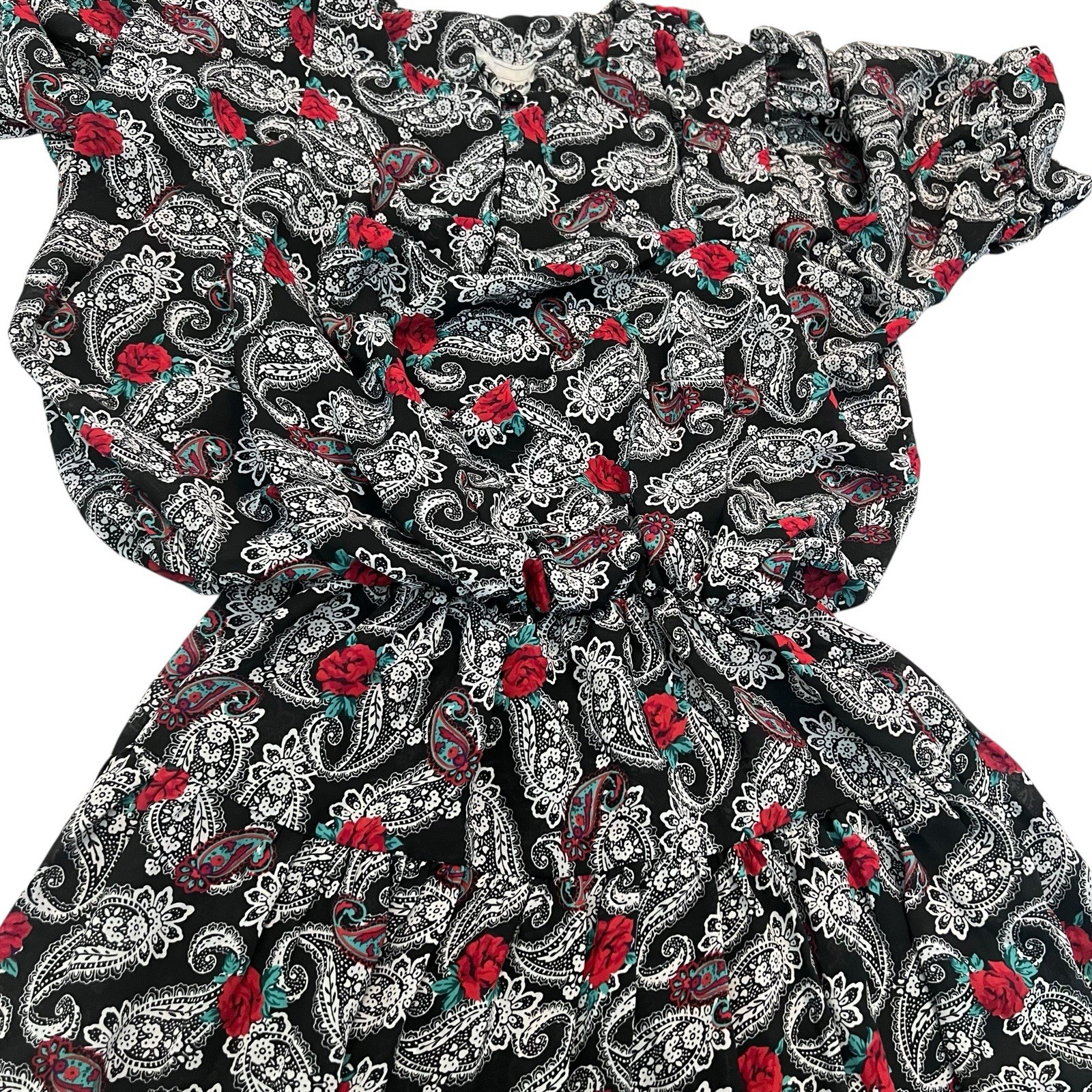 Vintage Perceptions Union Made Dress – Paisley Rose Print, 70s/80s Boho Midi