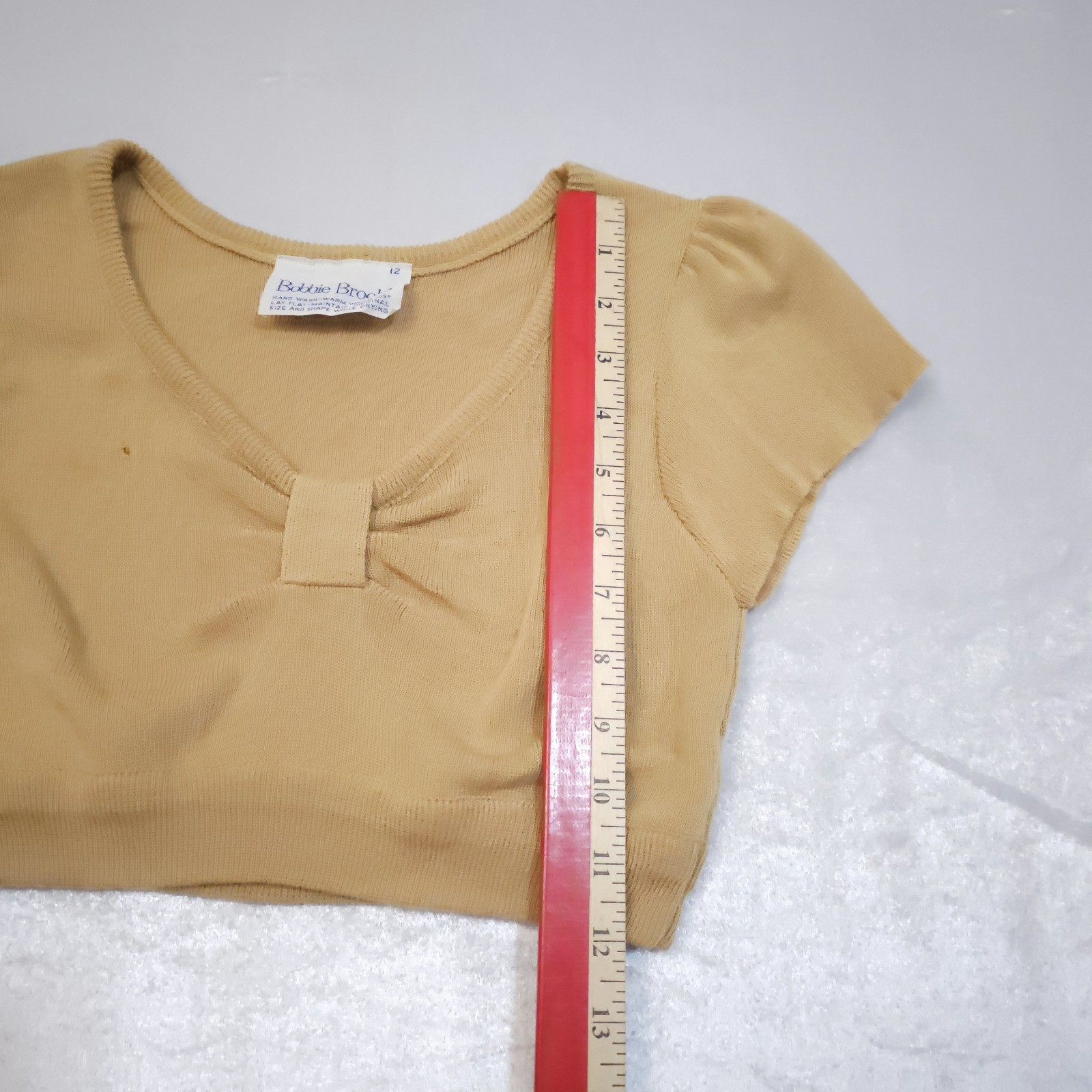 Vtg Bobbie Brooks 70s Knit Crop Top Distressed Festival Boho Sm Tan Beige As Is