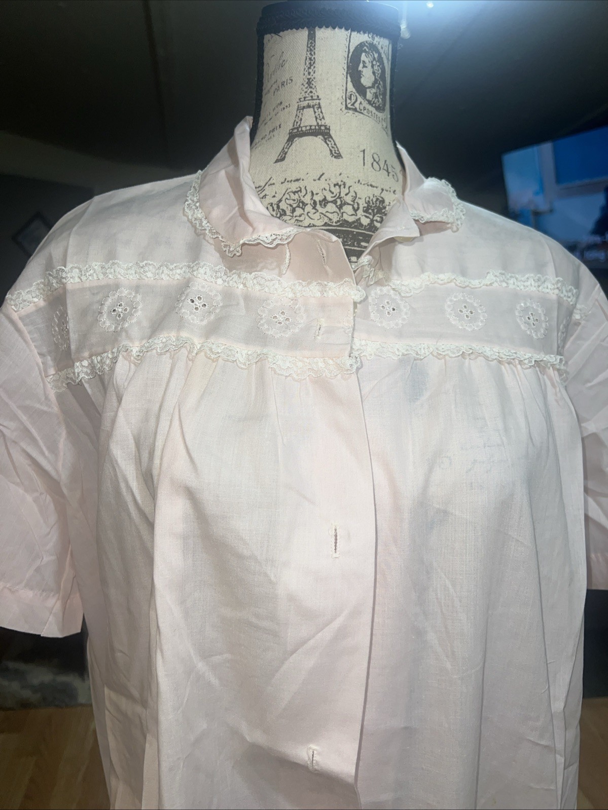 VINTAGE Katz Pajamas NIGHTGOWN /Robe GrannyCore Lace Embroidery BABYDOLL XL Pink