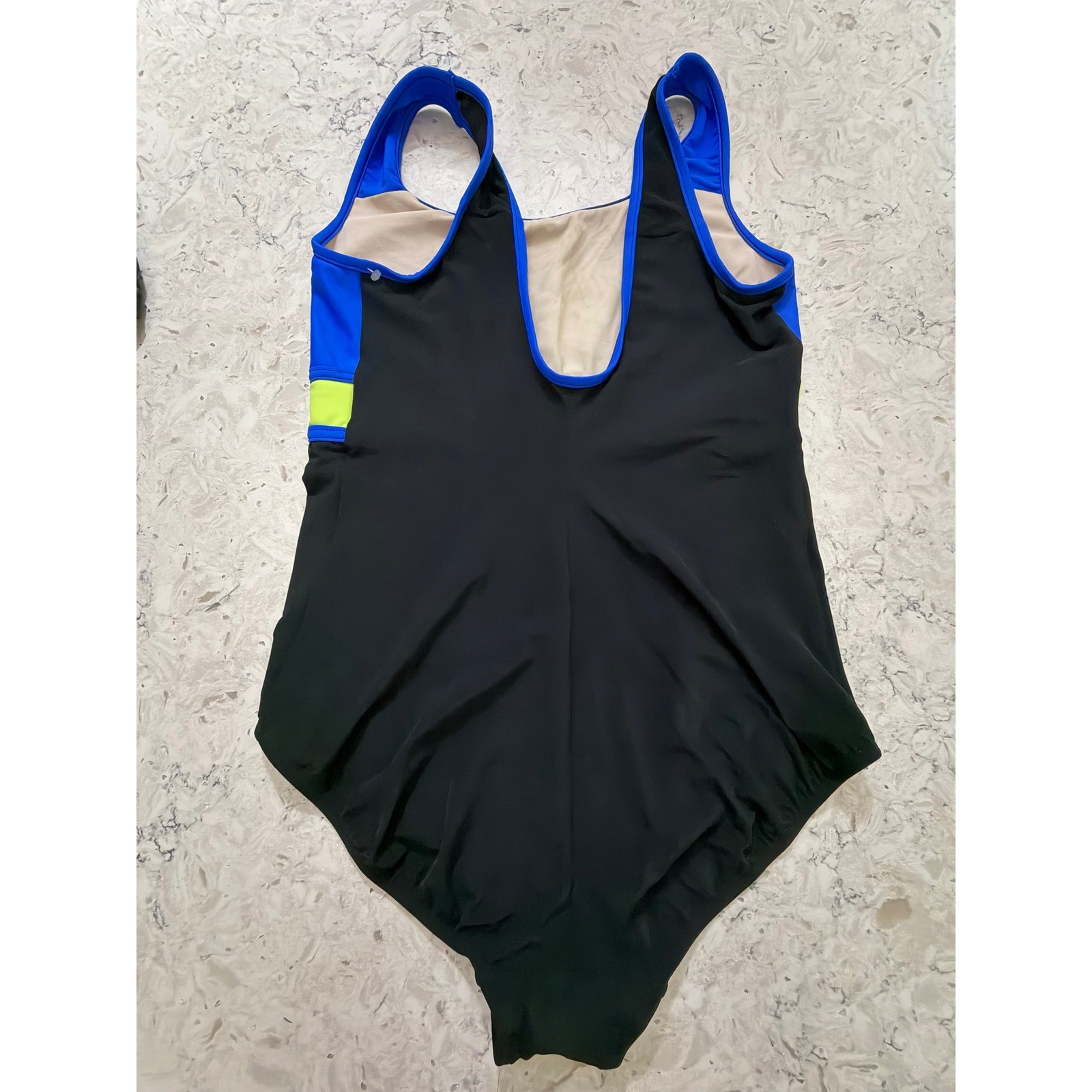 Vintage NWOT 90s Black Blue Neon Colorblock One Piece Swimsuit Sporty Retro 18W