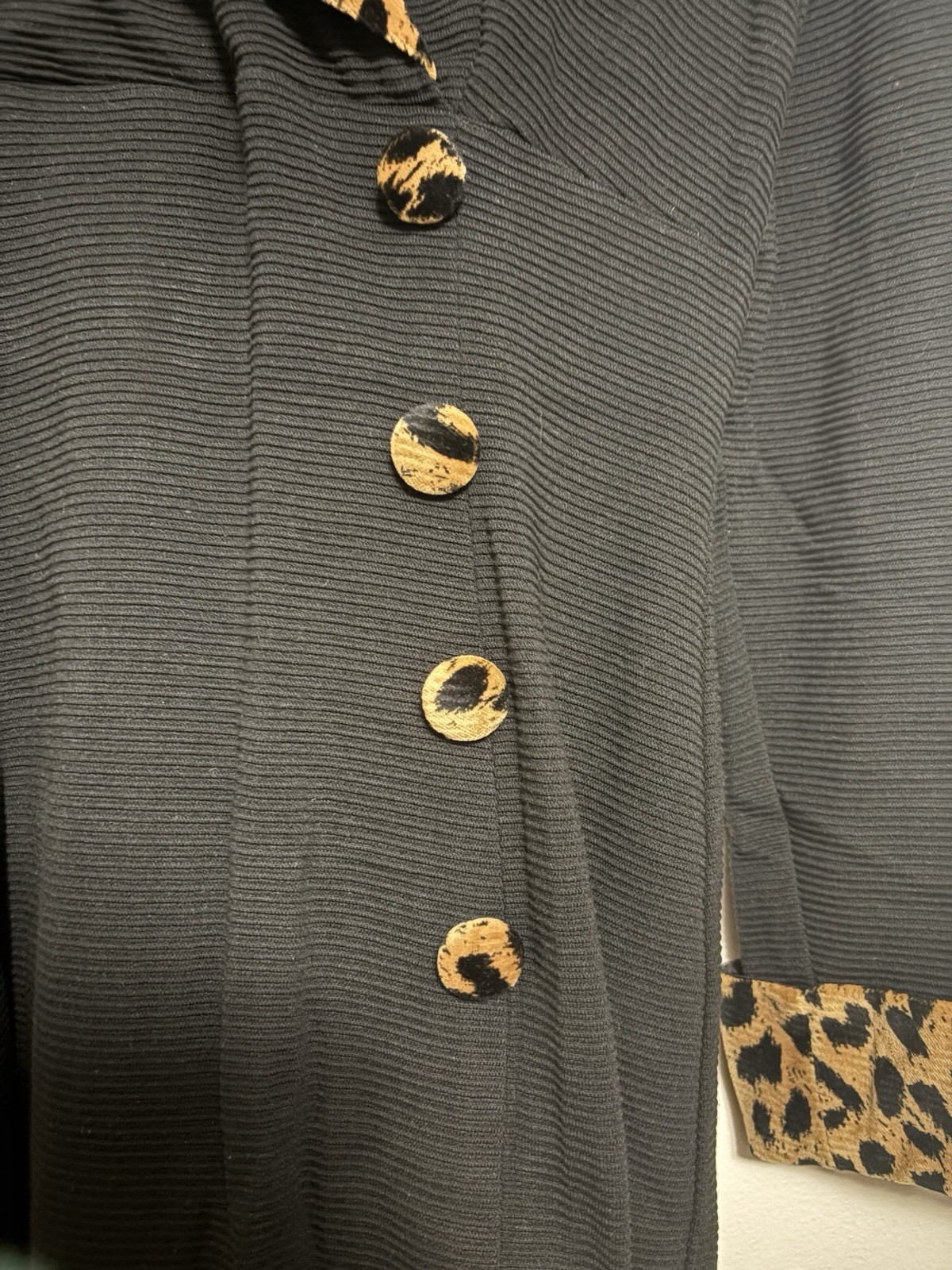 Vintage D.J. Summers Black Leopard Velvet Trim Midi Dress Size 12 Vguc