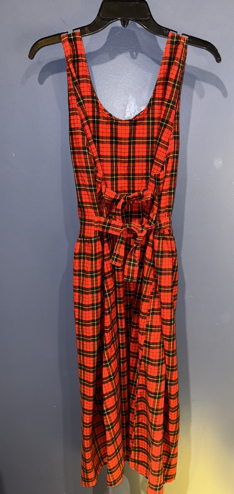 Womens Medium Red Thermal Plaid Fleece Romper Dress Vintage GITANO 1980’s