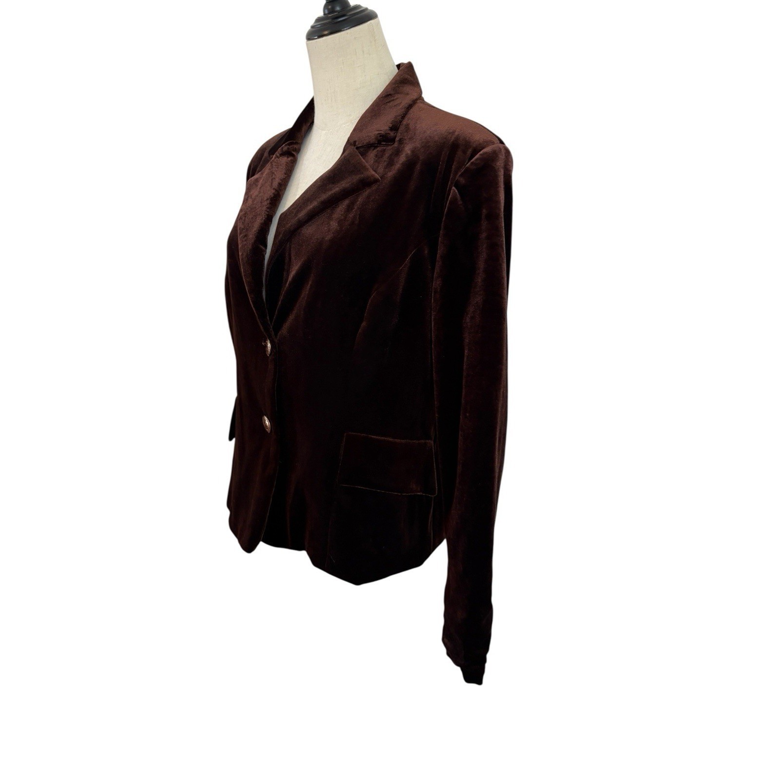 Vintage 90s Alyn Paige Velvet Blazer S Brown Gold Button Lined Jacket Preppy