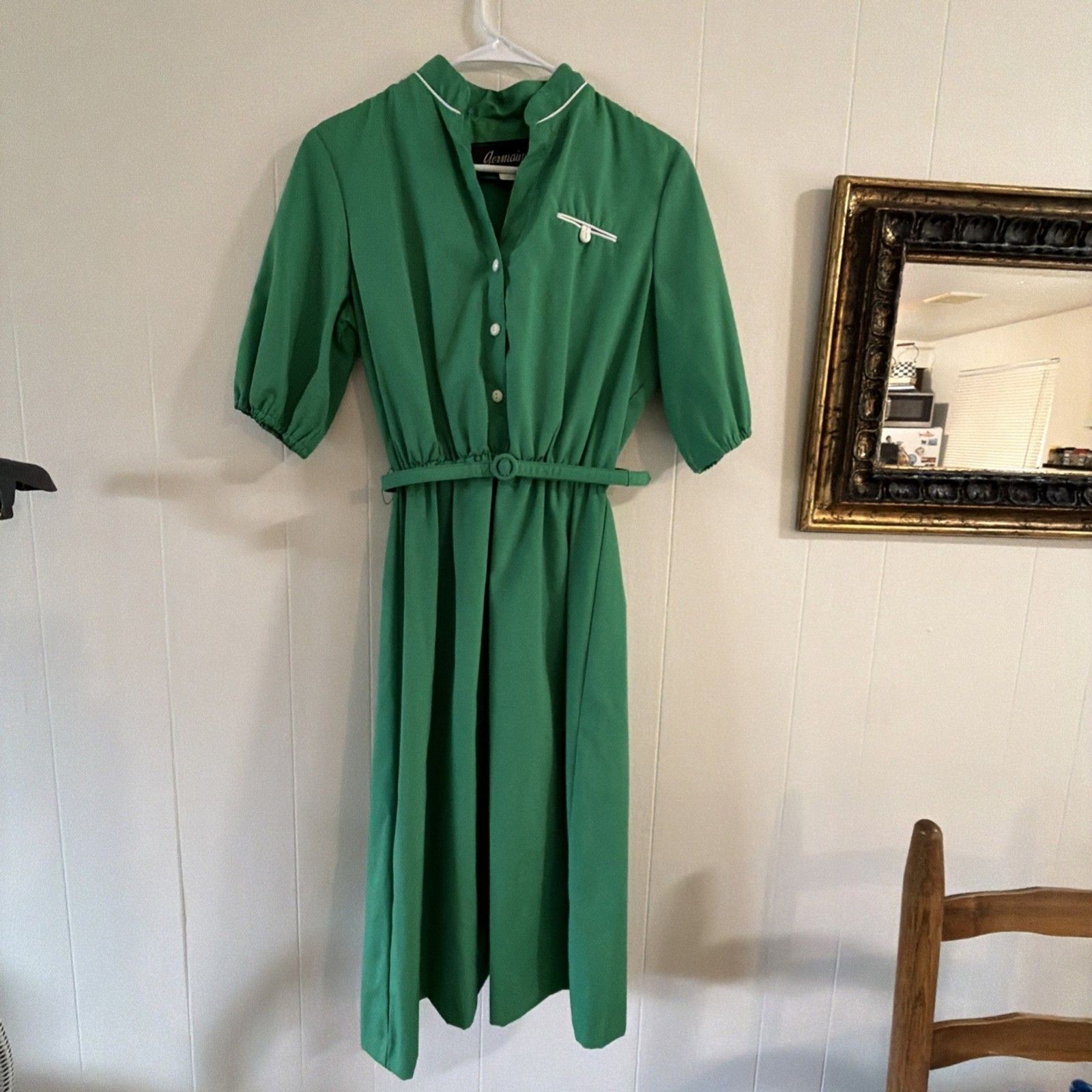 Germaine Brand Dress Women’s Size 12 Kelly Green Belted Vintage Midi