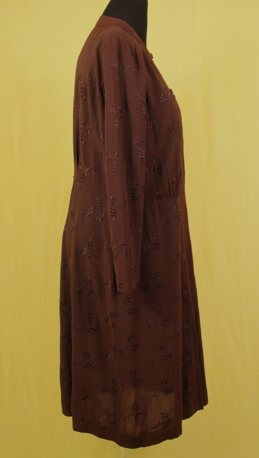 VTG Women’s 30s Brown Embroidered Long Sleeve Rayon Dress Sz XL 1930s Ladycraft