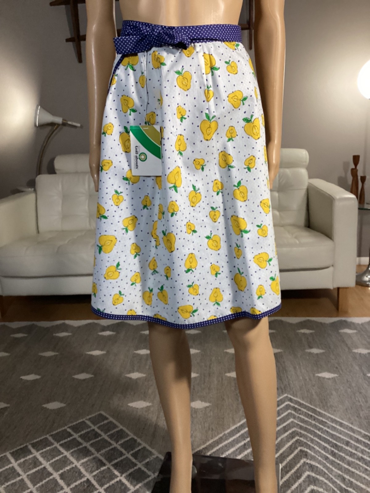 VTG 70’s Wrap Reversable Skirt Novelty Apple Pear Print & Polka Dots NOS Hippie