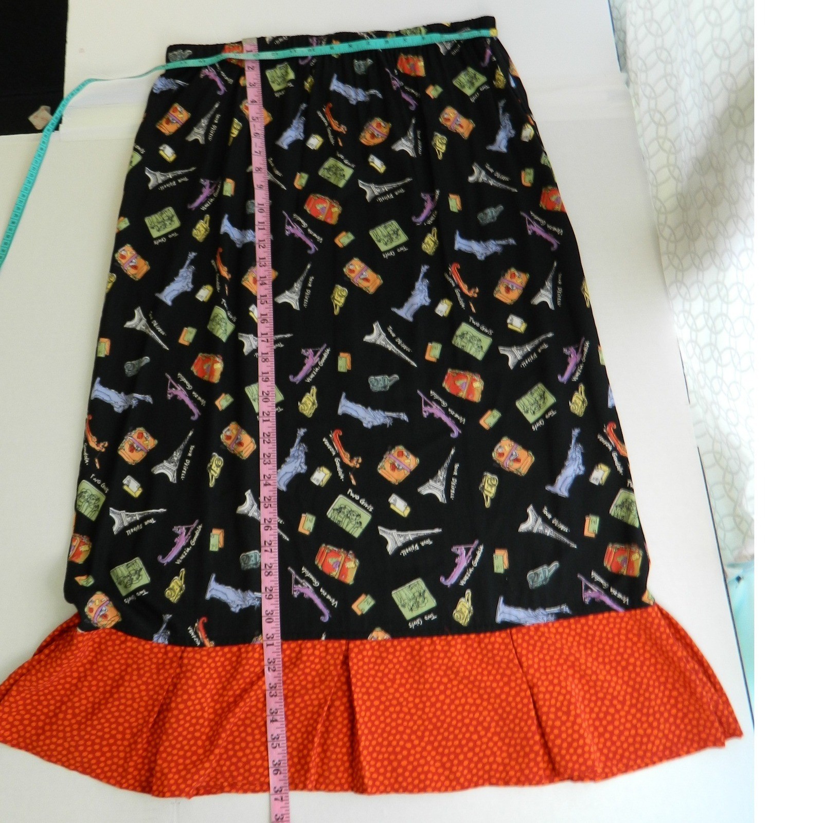 Nicole Marie Skirt Set Women XL Black Travel Novelty Print Rayon 90s Vintage USA