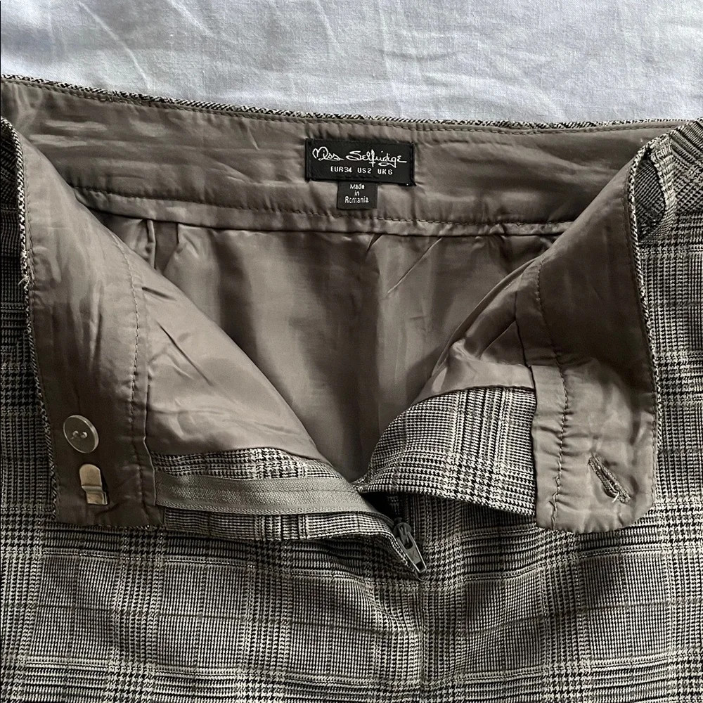 Vintage Y2K Miss Selfridge Plaid Mini Skirt Grey Silver Grunge Office Skirt