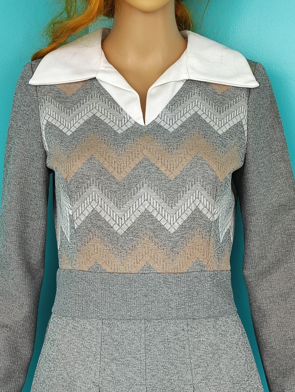 Vintage 70’s Chevron Mini Dress Gray Peter Pan Collar Patty O’Neil NWT size: 11