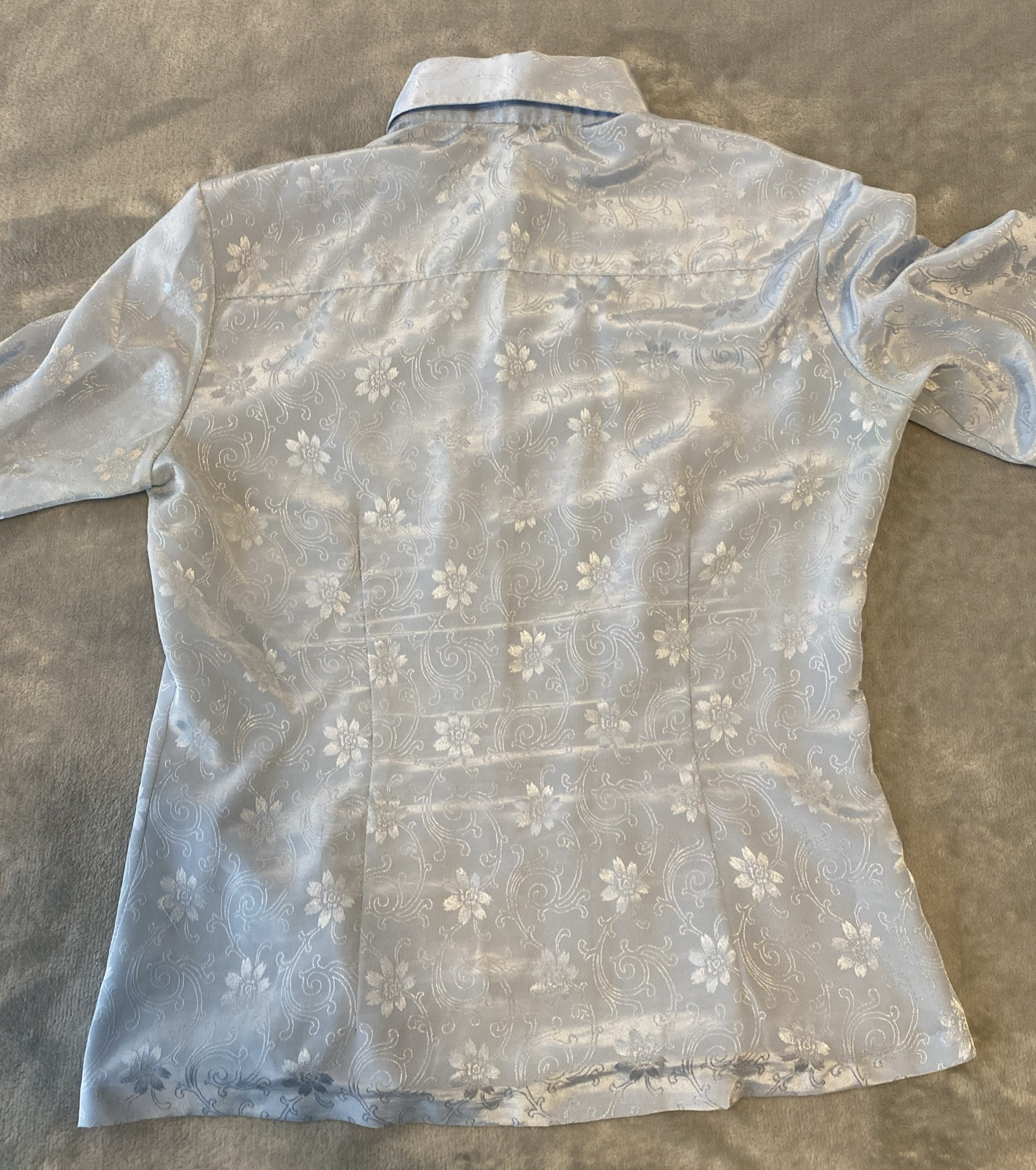 Vintage 70’s Amanda Blouse Shirt 100% Polyester Floral Blue Women’s Sz L