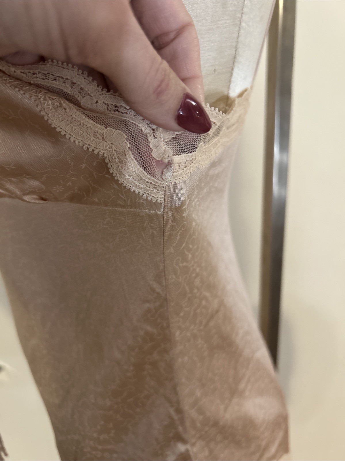 Vintage Designer Givenchy Light Nude Tan Lace Trim, Bodysuit Teddy Small