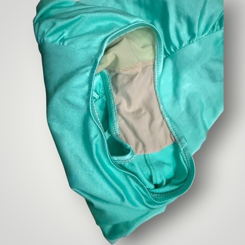 Carriage Court Fit One Piece Swimsuit Vintage 80’s 10 Turquoise Ruched Shimmer