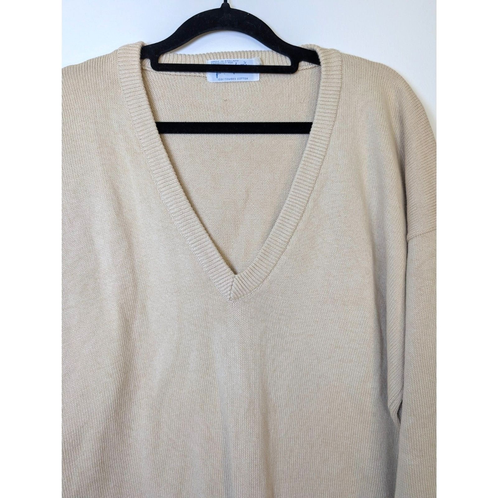 Vintage Trimingham’s Bermuda Sweater Large – 100% Combed Cotton Beige V-Neck