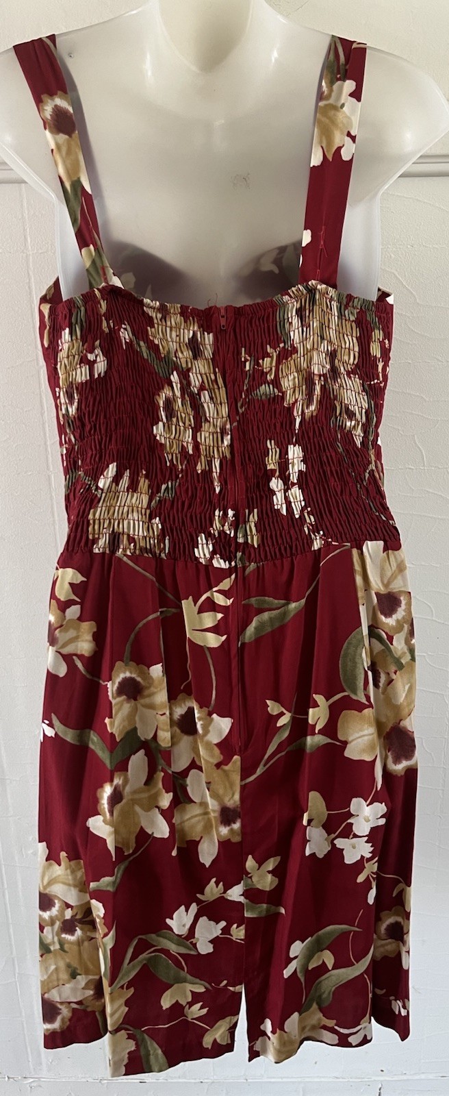 Vtg 90s Paradise Found Hawaiian Dress Burgundy Floral Sarong Wrap USA Made Sz L