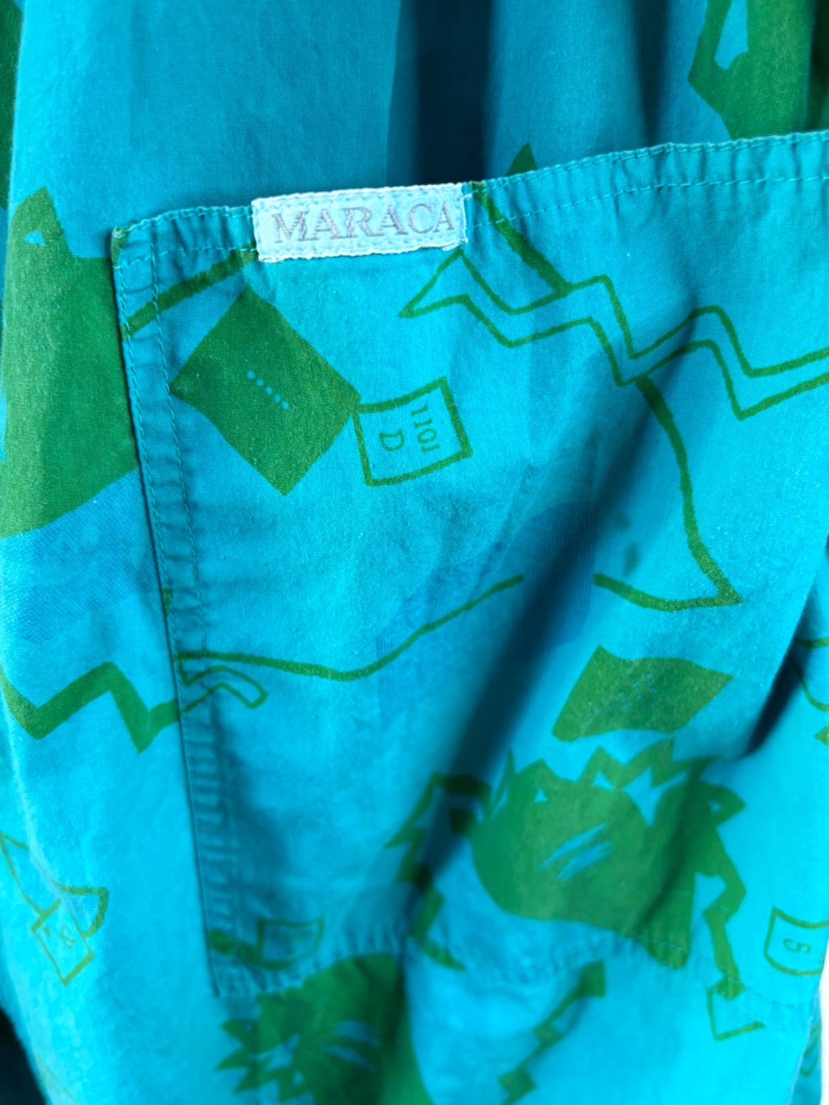 VTG MARACA TURQUOISE BLUE ABSTRACT GRAPHIC PRINT COTTON KAFTAN DRESS*ONE SIZE