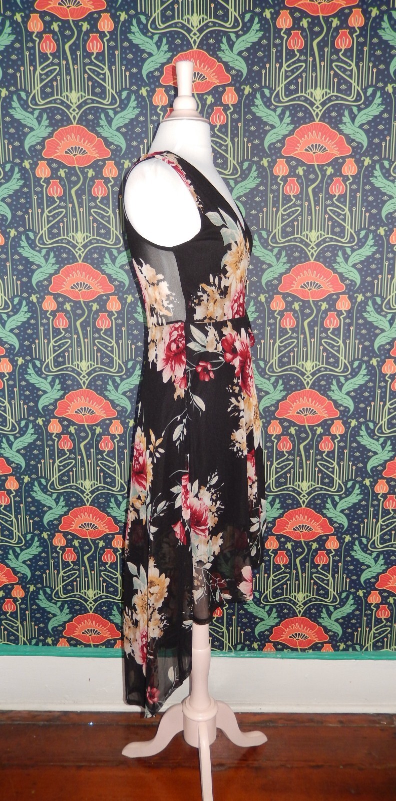 Vintage Y2K Kimcine Floral Mesh Whimsigoth High Low Faux Wrap Dress S/M