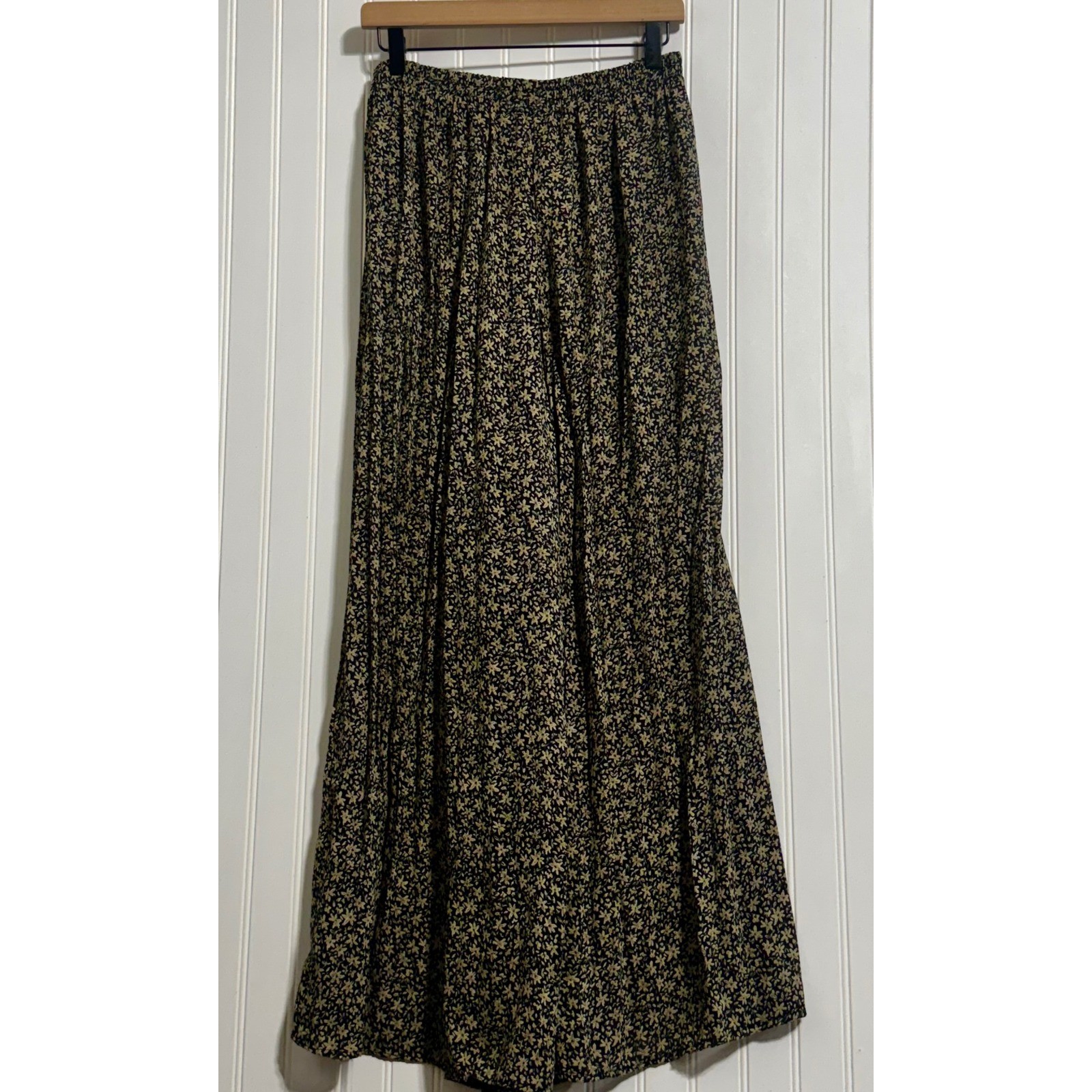 Elisse Vintage Womens 11/12 Palazzo Pants Floral Polyester Black Whimsigoth 90s