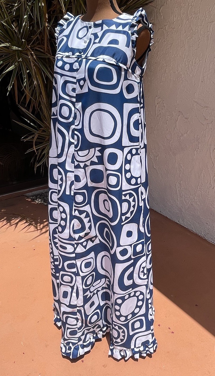 Vintage 1960s/70s Liberty House HAWAIIAN Maxi Dress Geometric TIKI Muumuu