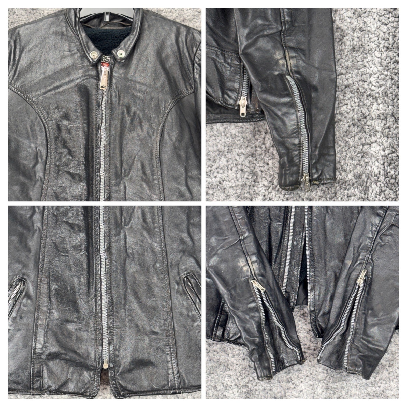 Vtg 70s Brooks Leather Women’s 34 Motorcycle Jacket Zipper Black Lined Made USA
