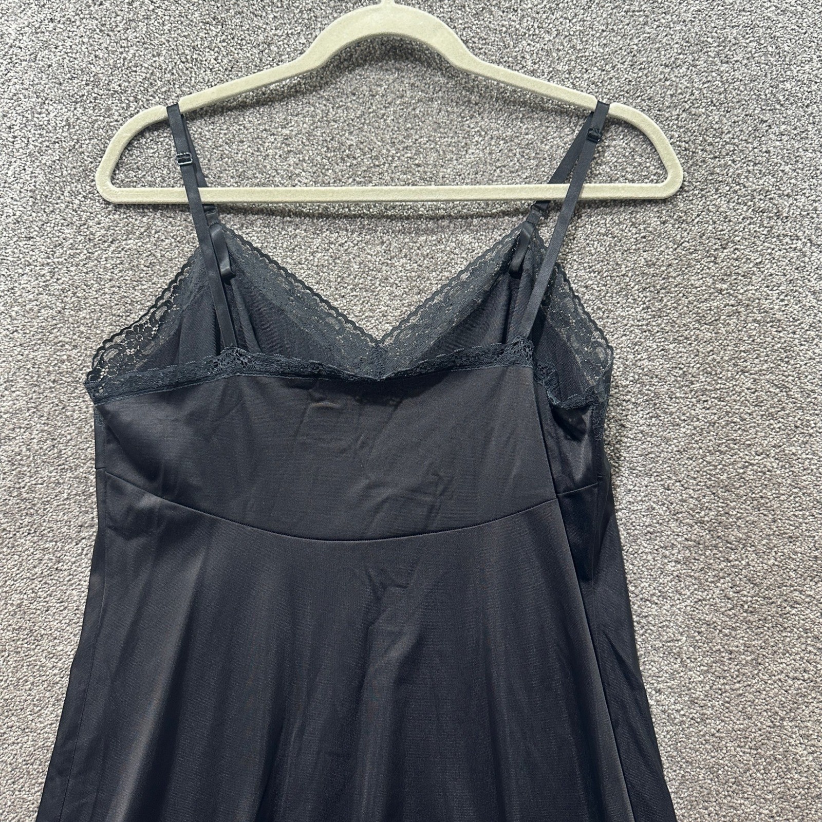 Vintage Vanity Fair Black Lace Trim Full Slip Dress Nylon USA Made Size 38