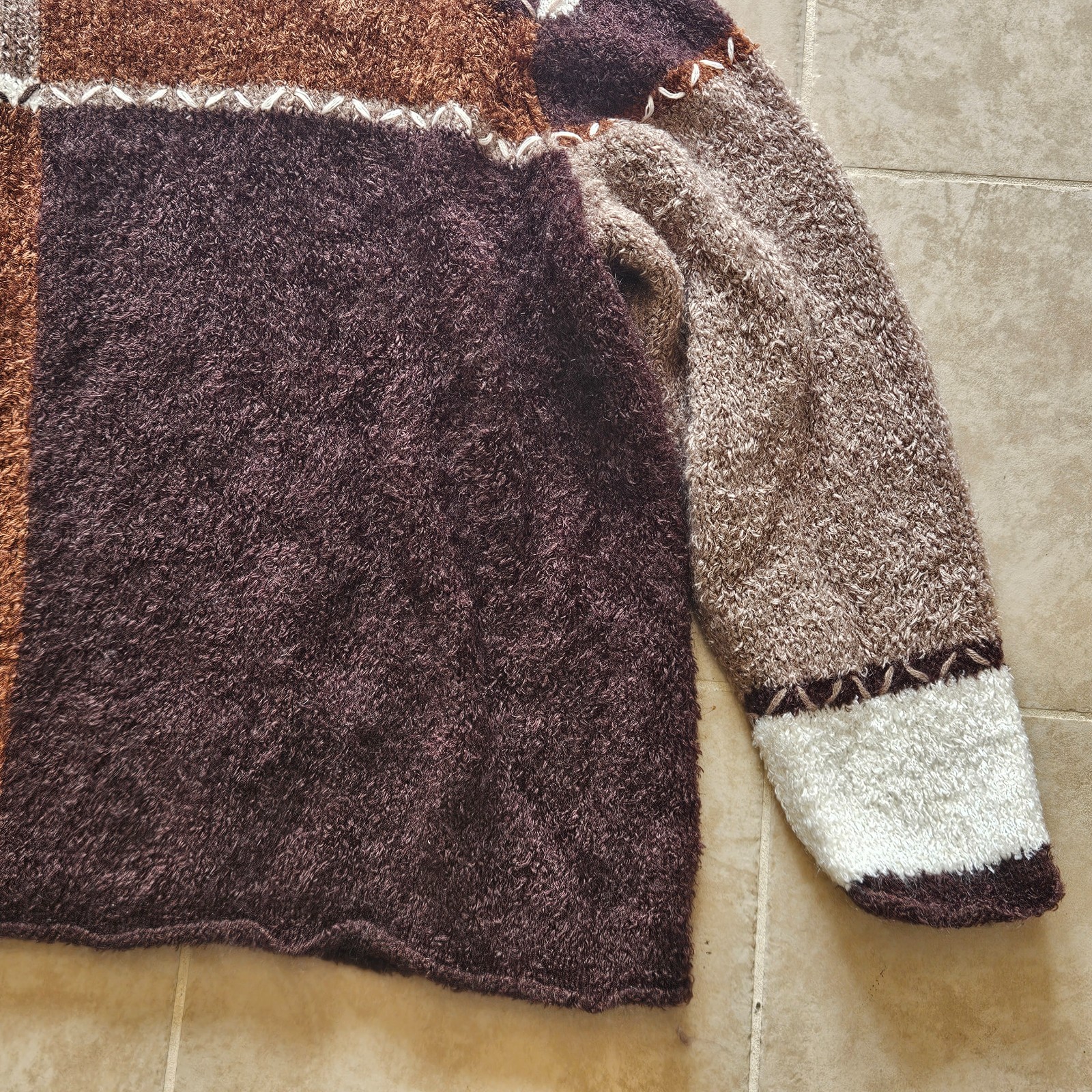 Vintage CJ Banks Sweater Womens 3X Brown White Tan Mohair Blend Fuzzy Pullover