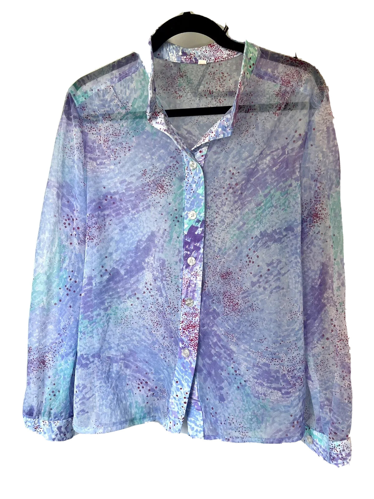 Vintage 70s Alex Garay Sheer Women’s Long Sleeve Blouse Trevira Polyester- Sz 16