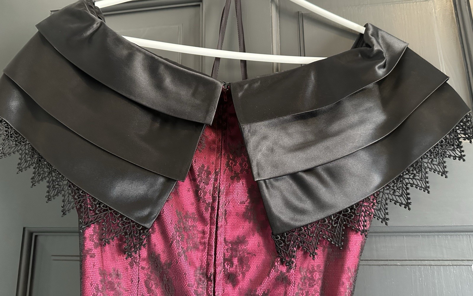 Gorgeous Vintage Burgundy & Black Evening Gown W/Hand Sewn Beading/Corset bodice