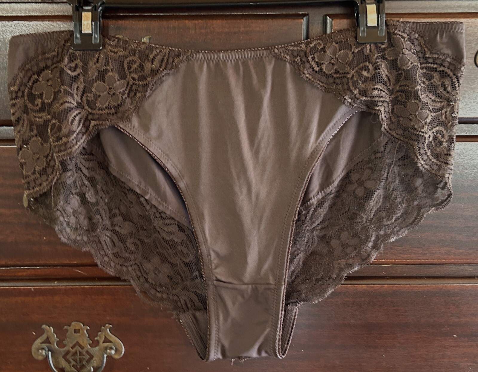 Vtg Unbranded 170593X Sheer Lace Polyester Cheeky Hipster Sz 10 Brown Panties