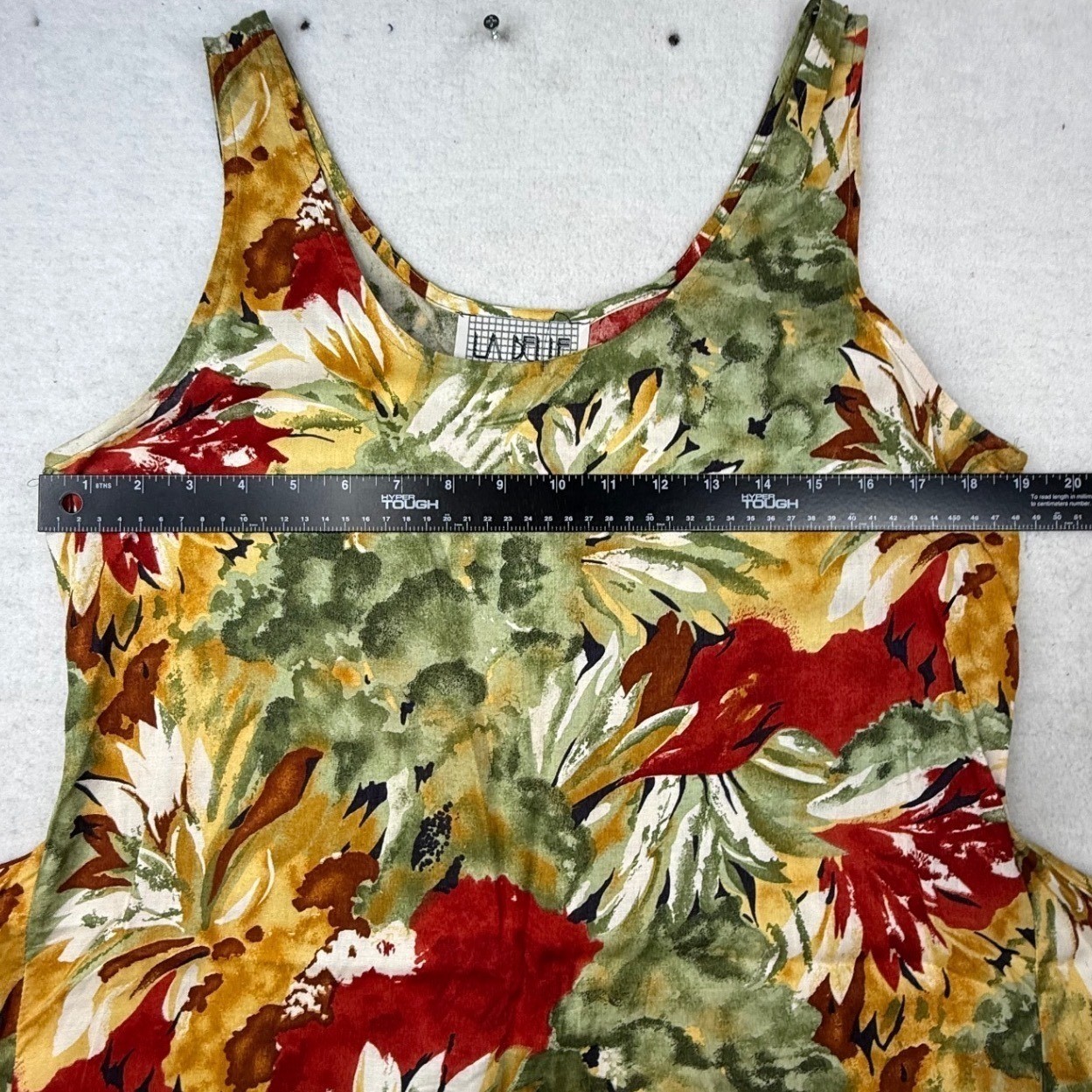 VTG La Belle Dress Floral Sleeveless Handkerchief Hem L USA 90s unique boho