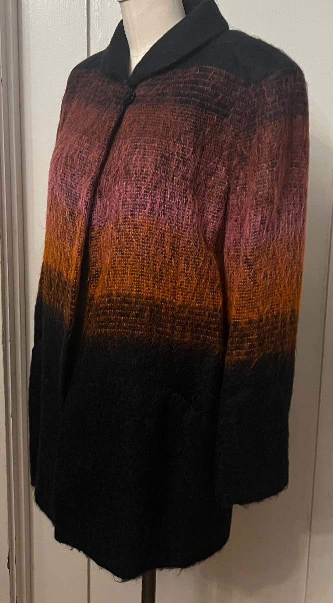 Vtg 80s Emil Rutenberg Mohair Woven Gradient Ombres Coat Jacket Women Size Small