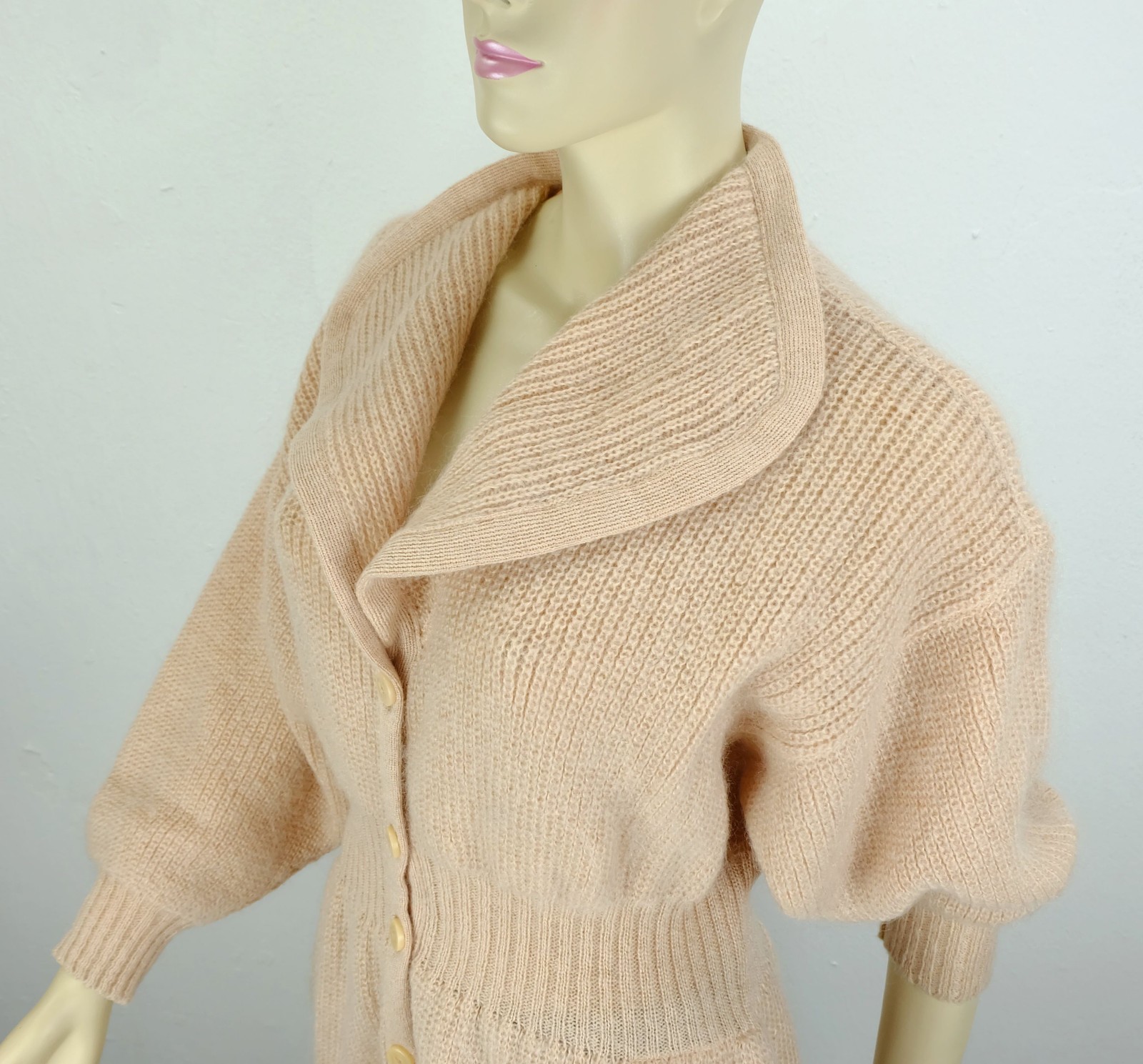 vintage rodier france cardigan mohair size M dusky pink large collar