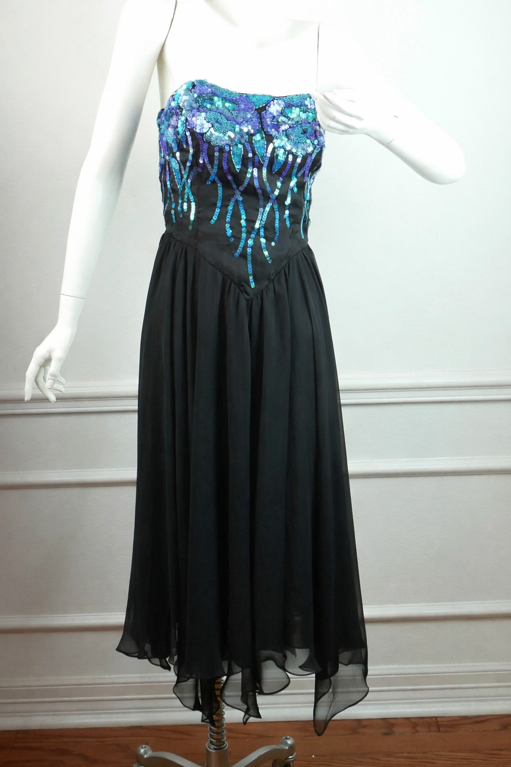 Vintage Casadei Dress size 4 80s Prom Hoco Sequin Strapless Beaded Chiffon Fairy