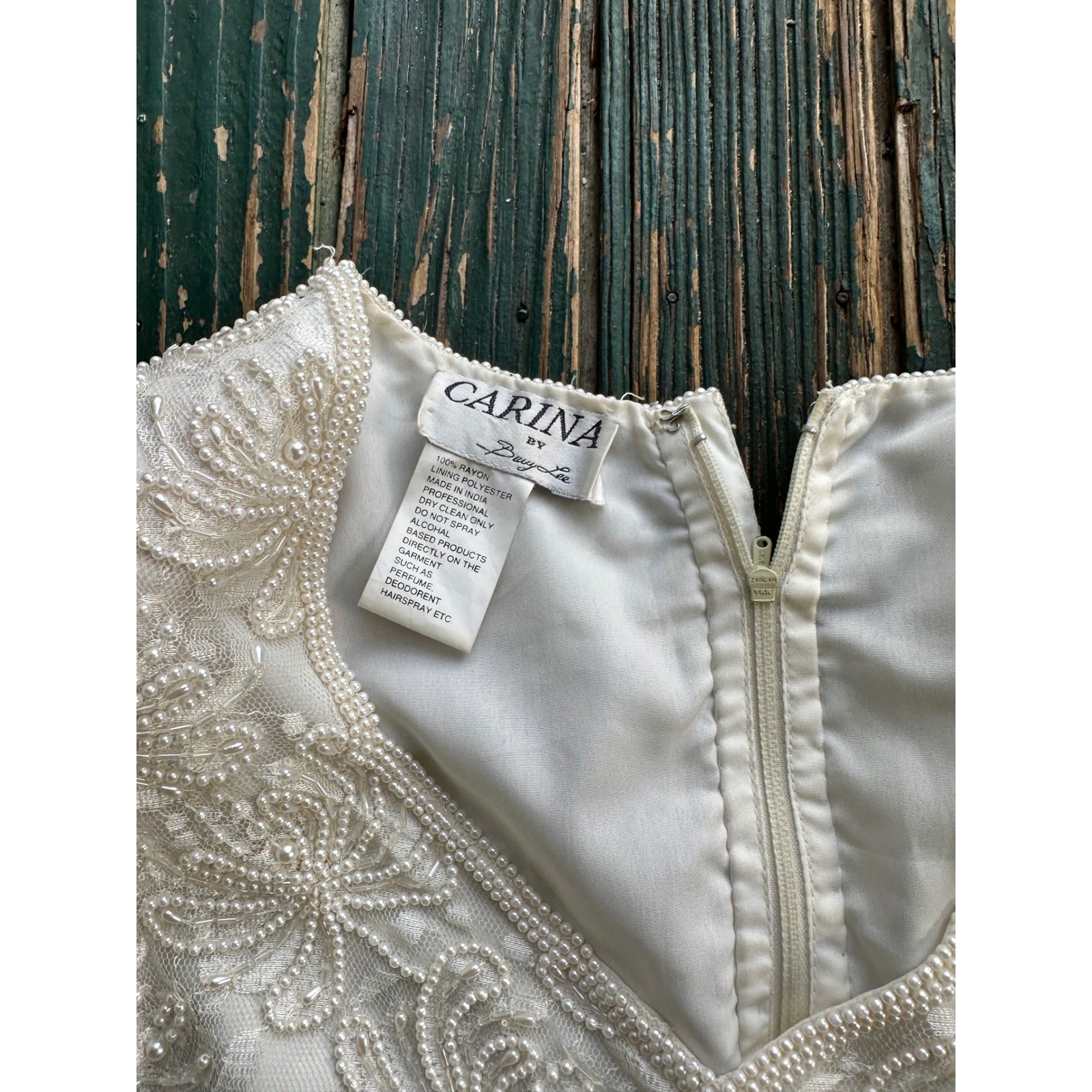 Carina by Daisy Lee Vintage Ivory Lace Pearl Beaded Scalloped Cocktail Dress