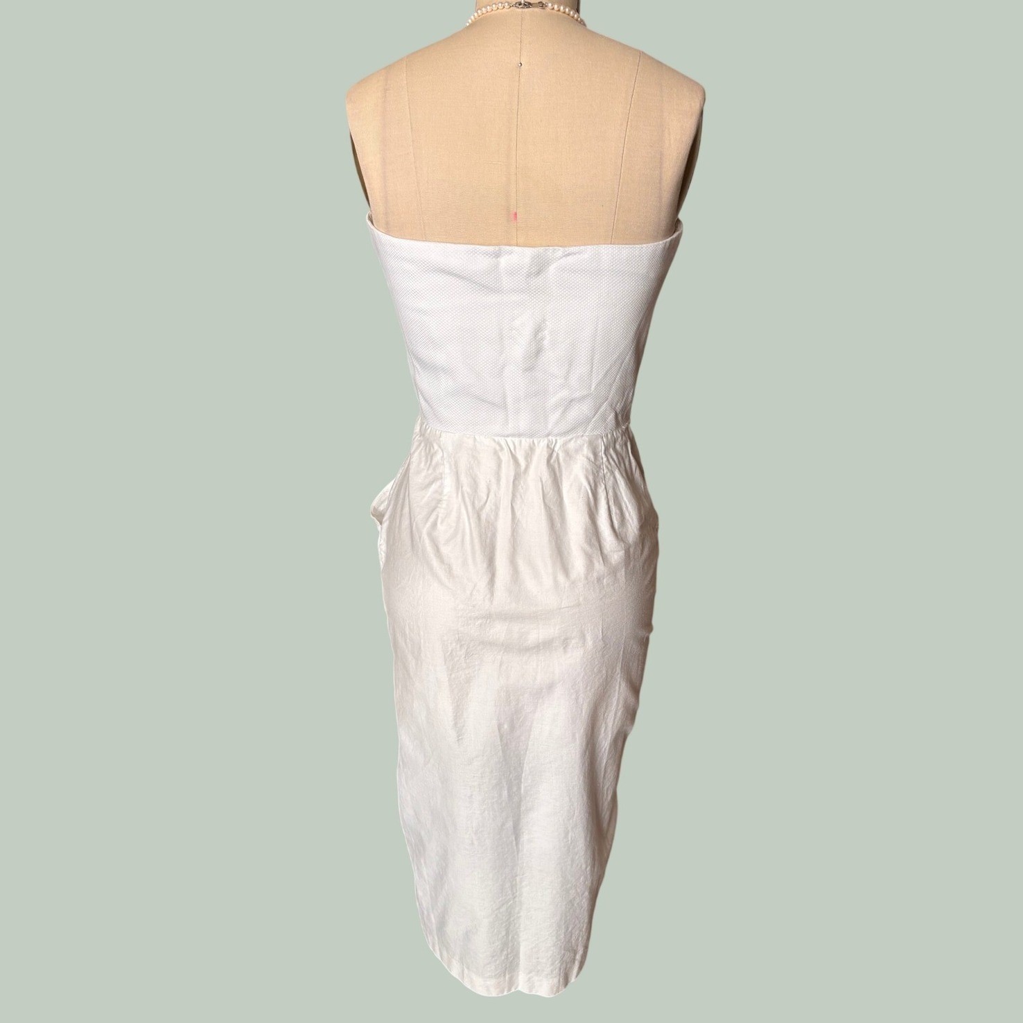 Regina Kravitz Strapless Button Front Midi Dress Pockets White Size 14 Vintage