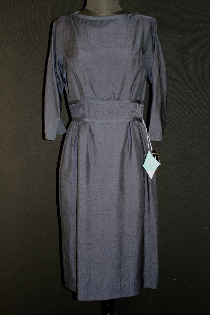 VINTAGE DEADSTOCK 1950’S-1960’S RAYON SILK DARK BLUE DRESS SIZE 8