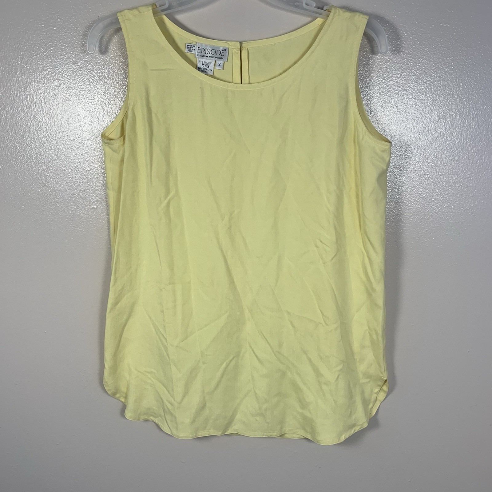 VTG 90s Episode by Carolyn Wright Freeman 100% Silk Tank Top S Pastel Yellow