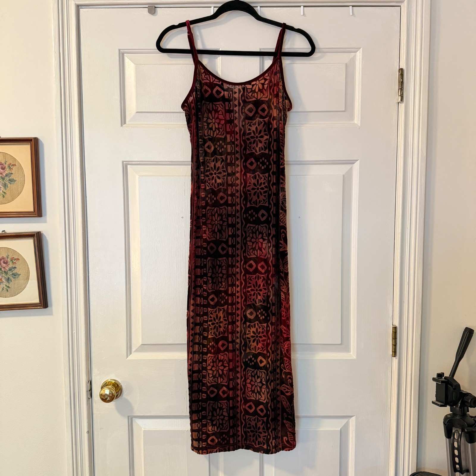Vintage Diamond Tea Velvet Maxi Sheath Dress Women’s Small 90s Y2K Whimsigoth