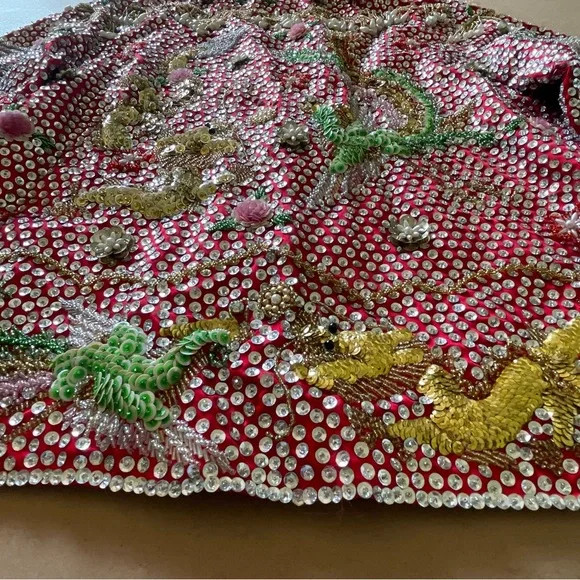 Vintage Custom Handmade Fully Beaded Sequined Traditional Chinese Wedding Dress