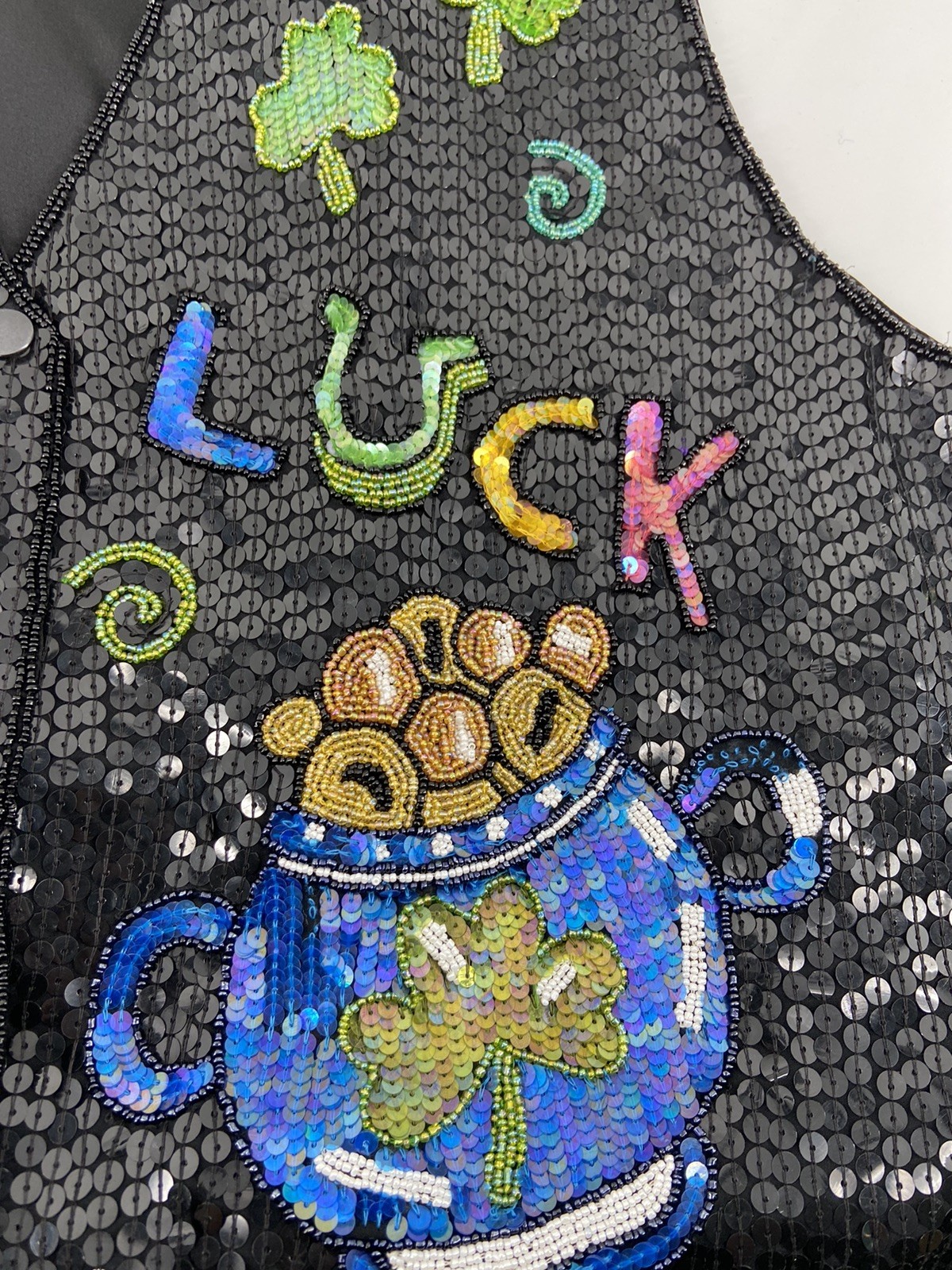 Vintage Quacker Factory Vest Women 1X St Patricks Day Sequin Lucky Holiday