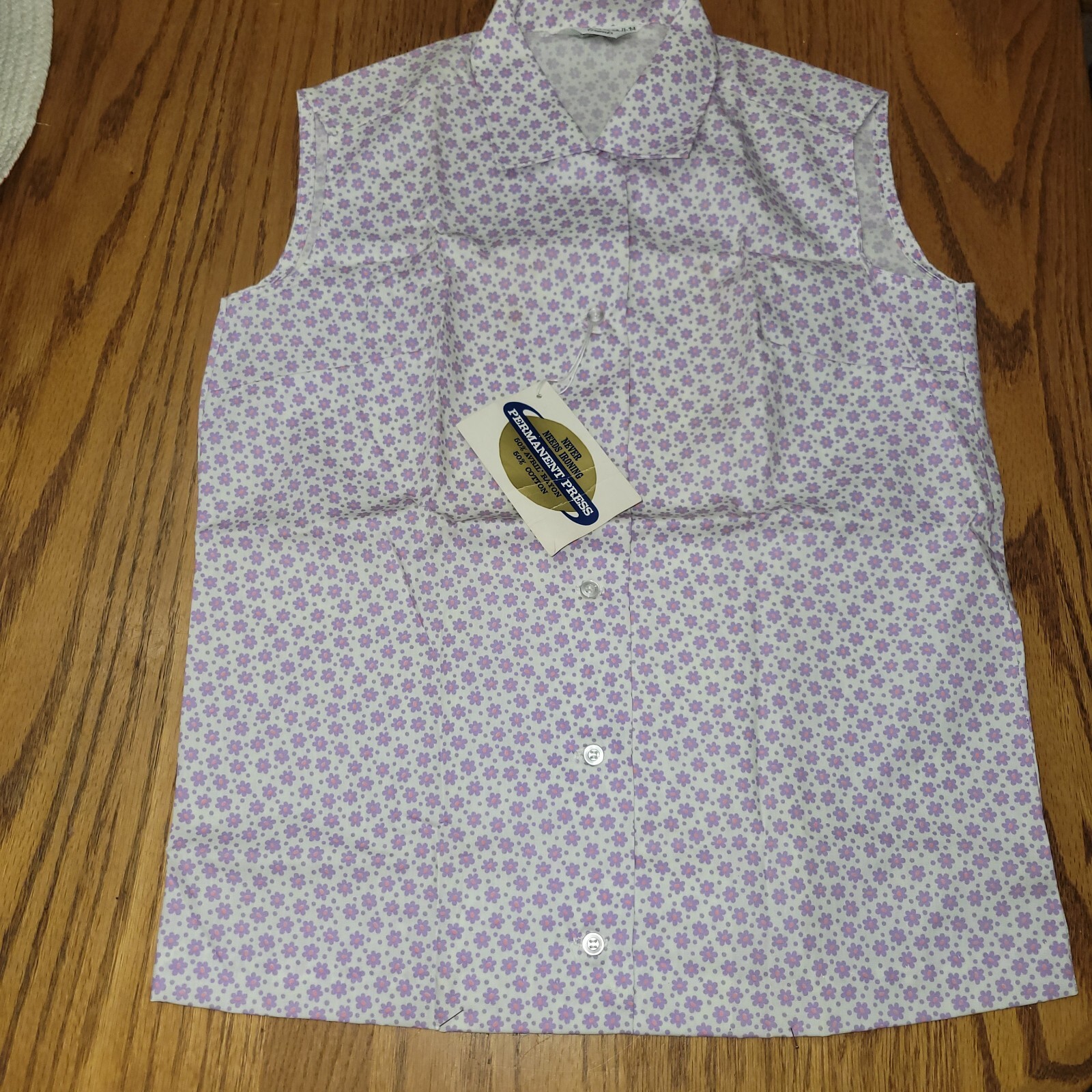 NEW w/ tag Vintage Joyce Lane Grants Ladies Sleeveless Shirt Purple Flowers NOS