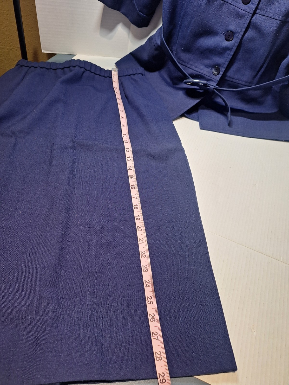 Vintage Henry Lee 2 Piece Skirt Suit, Woman’s 12, Polyester Blend, Navy Blue