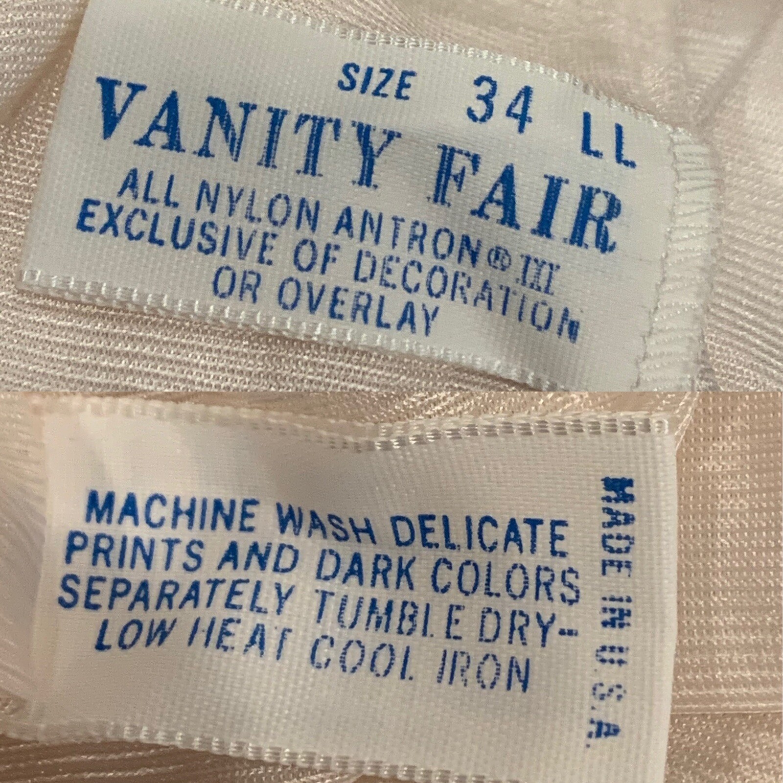 VTG Vanity Fair Ivory Silky Satin 100% Nylon Antron III USA Strapless Slip 34LL