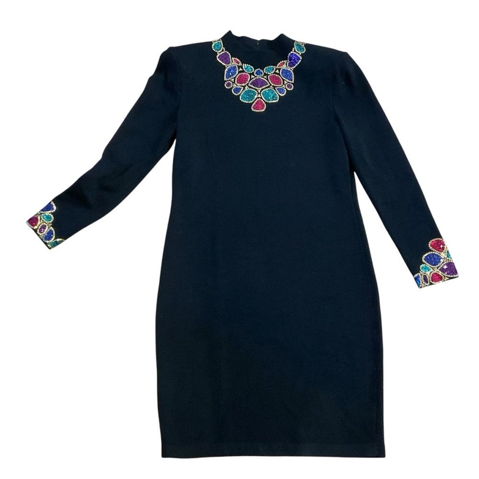 Vtg St. John Evening by Marie Gray Santana Knit Dress Sz 8 Black Jeweled Sequin